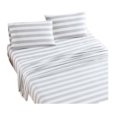 Stripe Flat Bedsheet - 3 Pieces - Grey