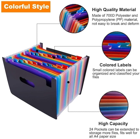 Beauenty - 24 Pockets Expanding File Folder Organiser A4 Filing Folders Business Home Office Document Accordion File Storage Bag, Bgyp18-1