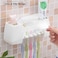 Toothbrush Holder, 5 Slots 2 Cups Multifunctional Space-Saving Toothbrush and Toothpaste Holder, Dust Protection Cover Drain Holes Suction Hook Wall Mounted for Washroom and Bathroom