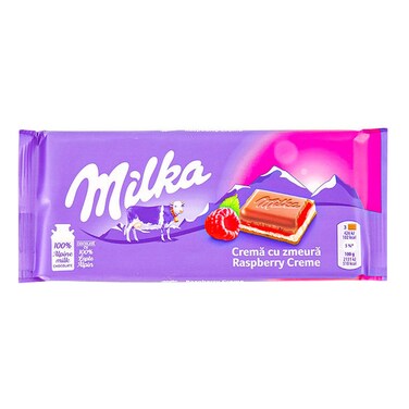 Milka Raspberry Creme Milk Chocolate Bar 100g