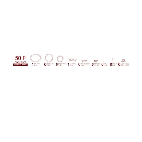 طقم عشاء اركوبال هيلينا من اندورا، 50 قطعة - K6203