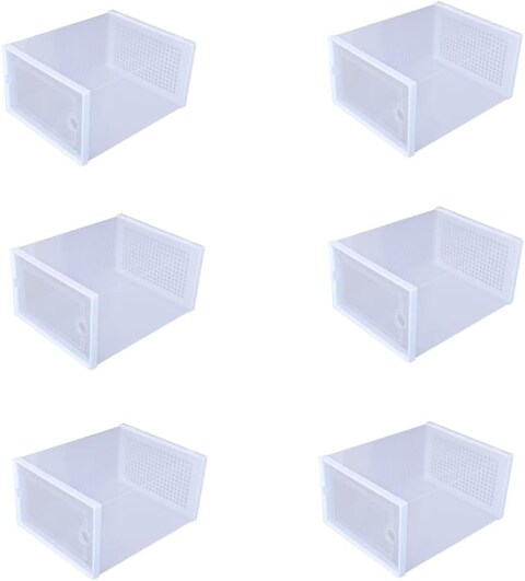 6 Pack Plastic Stackable Shoe Box Foldable Display Box Container(white)