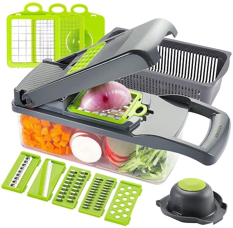 Womdee Vegetable Chopper Slicer Dicer - 12 -in -1 Onion Chopper Fruits Cutter Mandoline Slicer Food Chopper/Cutter with 7 Stainless Steel Blades, Adjustable Slicer &amp; Dicer with Storage Container