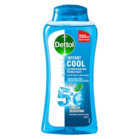 Dettol Instant Cool Antibacterial Bodywash and Shower Gel, Menthol &amp; Euclayptus, 250ml