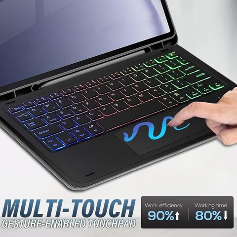 Touch Case With Keyboard For Samsung Galaxy Tab A9 Plus 11&quot;, 2023, Multi-Touch Trackpad -Detachable Wireless-Pen Holder Tablet Keyboard Cover For Samsung Tab A9+