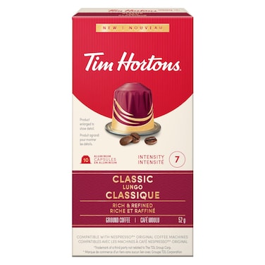 تيم هورتنز كبسولات قهوة  غنية ومطحونة كلاسيك لونغو بكثافة 7 ، 10 كبسولات، 52 غرام