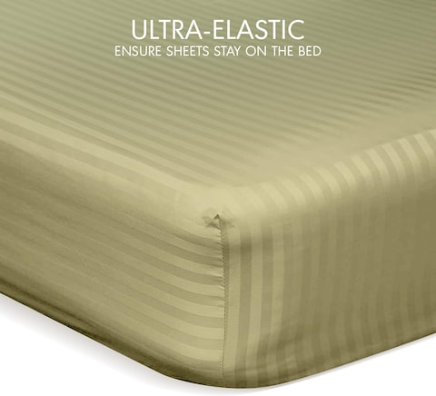 Hotel Linen Klub Reversible Down Alternative Comforter Set, Ultra Soft Brushed Stripe Microfiber Fabric, 200GSM Soft Fibersheet Filling, Size: Double 220 x 240cm, Aqua &amp; Olive