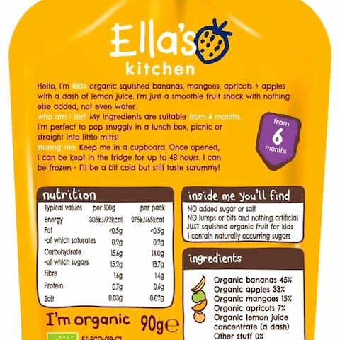 Ella&#39;s Kitchen Organic The Yellow One Smoothie 90g