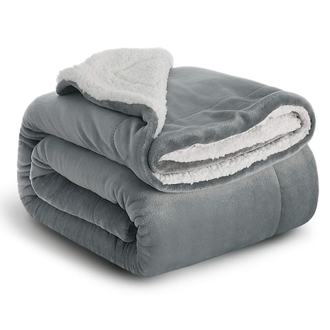Soft Sheep Reversible Sherpa Blanket Throw Blanket King Size Grey 220x240 cm