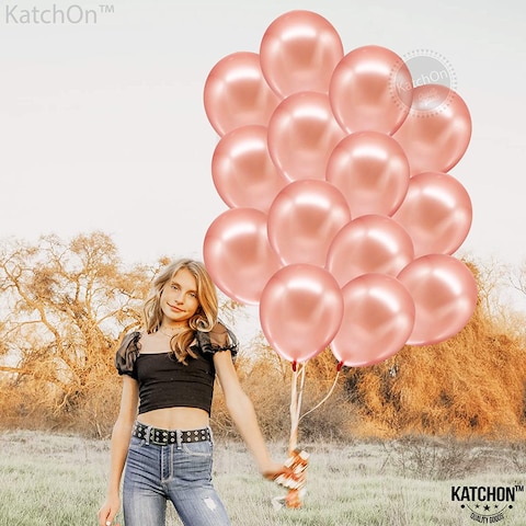 Katchon Rose Gold Balloons Party Decorations Set - Pack Of 30, 12 Inch, Rose Gold Balloon For Rose Gold Party Decoration, Rose Gold Balloons Metallic For Bridal Shower, Bachelorette, Birthday Balloons