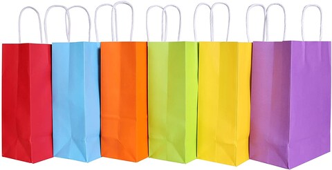 Party Time 10.5x8.5x4.5 inches 24 Pieces Kraft Paper Bags Party Favor Gift Bags with Handle Assorted Colors (Rainbow) - Party Supplies