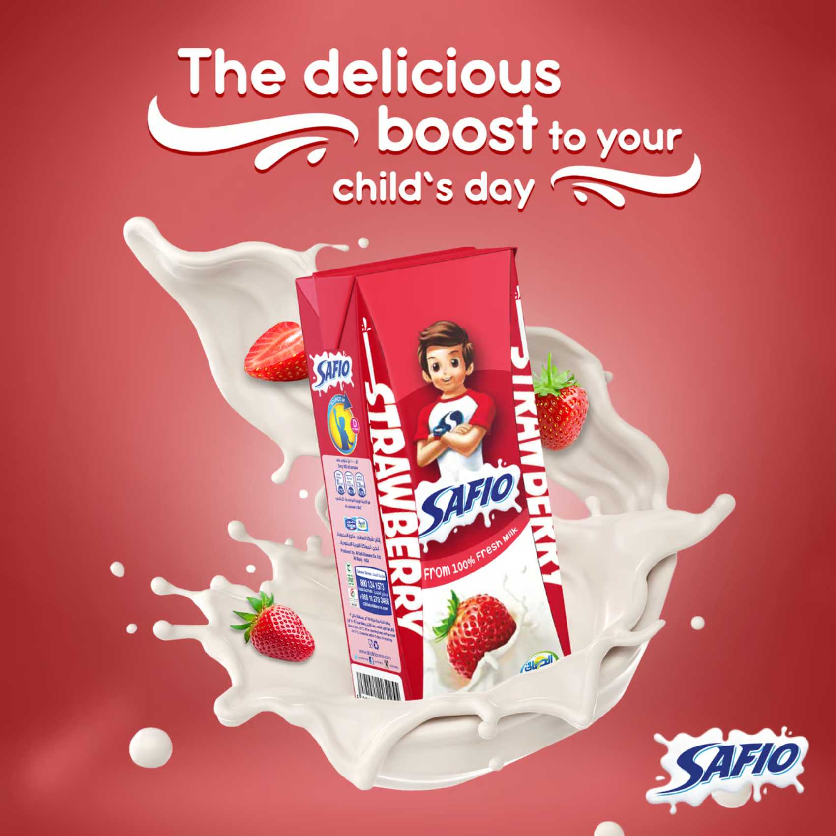 Safio Strawberry UHT Milk 185ml Pack of 6