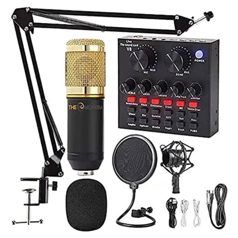 Condensor Micropone Set For Live Broadcast With 9 Piece Of Sound Card