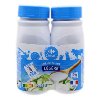 Carrefour 12% Fat Light Fluid Cream 250ml x 2 Pieces