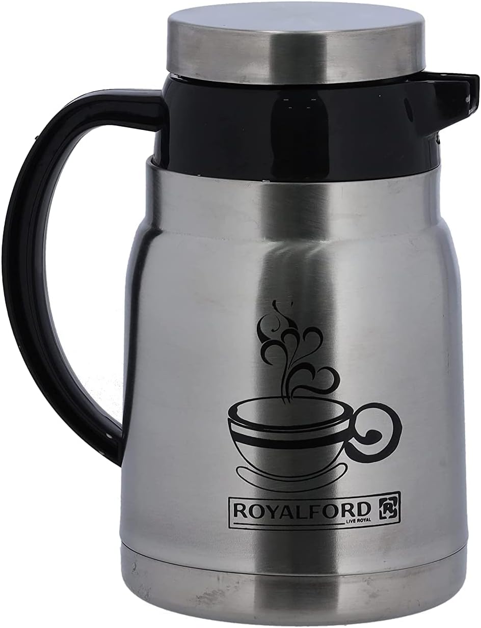 Royalford Rf10003 1L Insulated Coffee Pot - Ergonomic Handle, Stainless Steel Inner