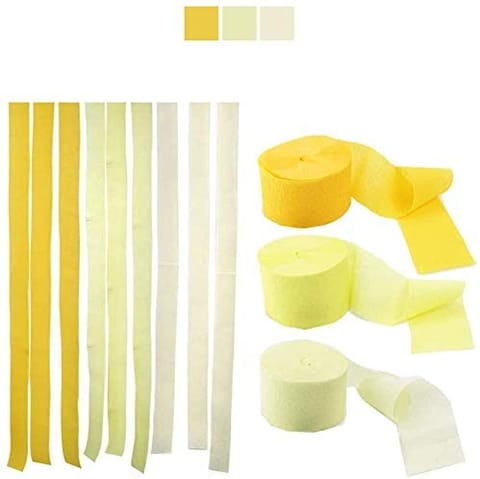 Party Time 3 Rolls Crepe Paper Streamers Backdrop, 3 Colors, for Various Christmas Party Wedding, Proposal, Bridal Shower Festival Birthday Party Decorations (Yellow, Light Yellow and White)