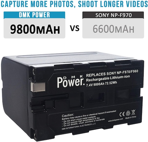 DMK Power NP-F970 Battery 9800mAh for Sony PXW-Z150 NEX-EA50M FDR-AX14K HDR-AX2000 FX1 FX7 FX1000 HVR-HD1000 HVR-V1U Z1U Z5U Z7U NX5U MC2000U MC2500 HXR-NX100 (1 Pc Battery)