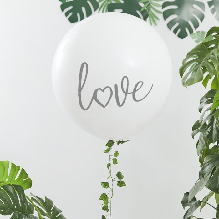 Ginger Ray White Love Giant Balloon with Foliage Garland- 1.5 Meter Length- White