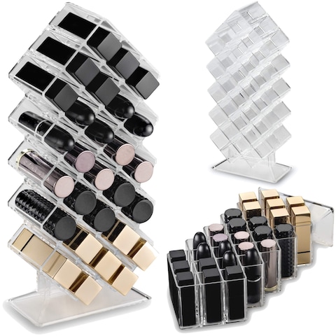 byAlegory Acrylic Lipstick Makeup Organizer   28 Space Cosmetic Storage Designed To Stand, Lay Flat or Stack (CLEAR)