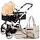 Teknum 3 in 1 Pram Stroller and Diaper Bag Bundle - Khaki