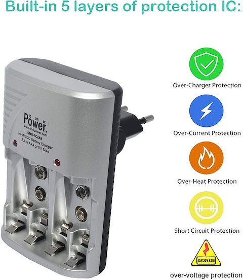 DMK-TC2A9 4 Slots Smart Rechargeable Charger for AA AAA NiCd 9V NiMh Batteries for House hold devices, toys, remote, flash light, radio, clock
