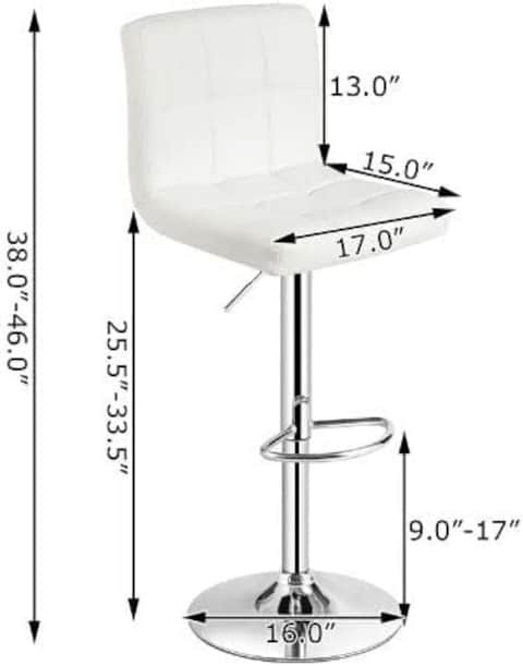 Galaxy Design Adjustable Bar Stools PU Leather Swivel Lift Kitchen Counter Pub Chair White Color - Size ( D x W x H ) 40 x 40 x 110 cm Model - GDF-J201.