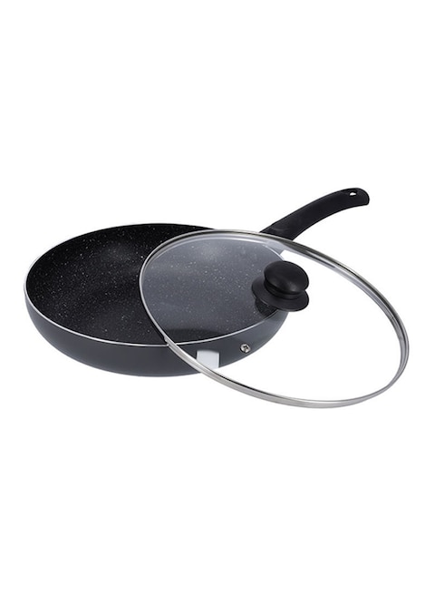 Delcasa Aluminium Frypan With Glass Lid Black 26centimeter