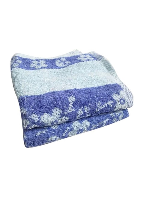Almufarrej 2-Piece Cotton Bath Towel Set Blue/White 65x33cm