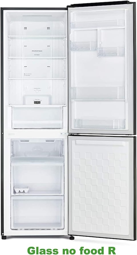 Hitachi 410L Gross Bottom Mount Double Door Refrigerator, 2 Doors No Frost Fridge Freezer, Inverter Control With Dual Fan Cooling, LED Hybrid Freezing, Bottle &amp; Wine Shelf, Glass Silver, RBG410PUK6GS