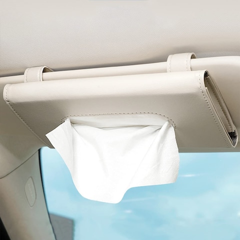 Car Visor Tissue Holder, Car Tissue Dispenser Hanging Paper Towel Holder Case For Car Seat Back And Vehicle Side Door, Multi-Use Paper Tissue Cover Case For Car &amp; Truck Decoration Beige