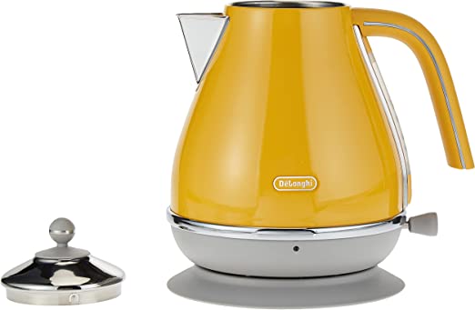 De&#39;Longhi Icona Capitals Yellow Vintage Style Kettle, 1.7 L Capacity With Water Level Indicator, 360 Swivel Base, Anti-Slip Feet, Soft Opening Lid, Premium Stainless Steel, Kboc3001.Y