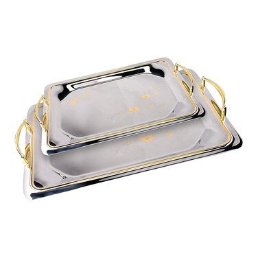 طقم صواني تقديم بيد مذهبة - قطعتين