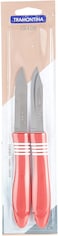 Tramontina Since 1911, Made In Brazil Cor&amp;Cor 2 Pieces Paring Knife Set With Stainless Steel Blade And Red Polypropylene Handle