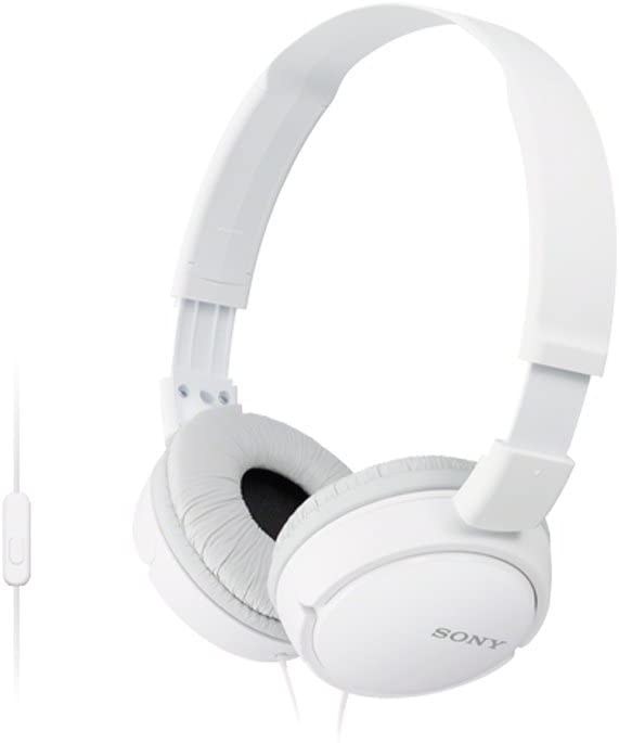 Sony Mdr-Zx110Ap Wired On-Ear Headphones With Tangle Free Cable, 3.5Mm Jack, Headset With Mic For Phone Calls, White