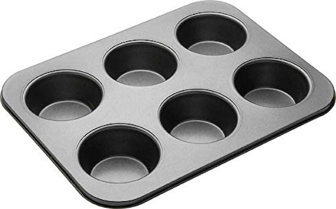 KetZeal Carbon Steel Non-Stick Cup Cake Tray 6 Slot Muffins Bakeware Mould (Black)