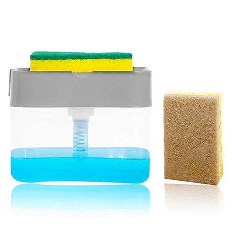 Soap Pump Dispenser Sponge Holder andDishcloth Cellulose Sponge Cloths,Kitchen Dish Soap Dispenser + Sponge Holder 2-in-1,Good Grips Soap Dispensing Sponge Holder,13 Ounces
