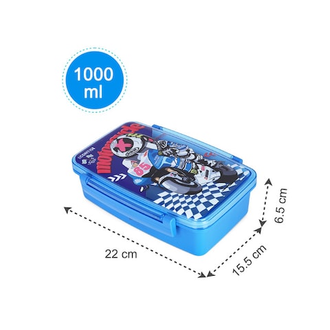 Nova Kids Bento Lunch Box with Spoon &amp; Fork - Motorbike Blue