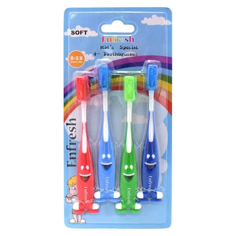 Buy Enfresh Soft Toothbrush With Cap Multicolour 4 PCS in UAE