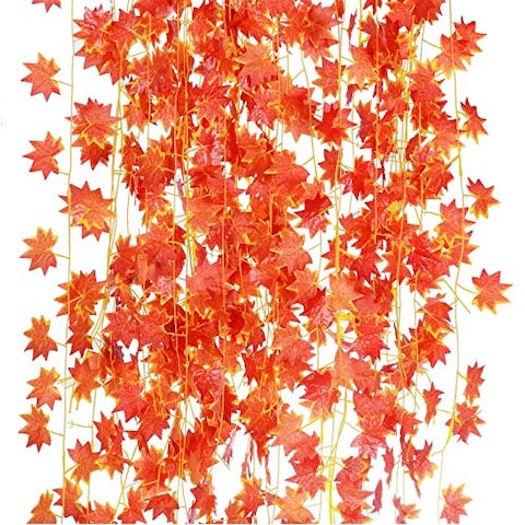 Artificial Maple Leaf Garland DIY Autumn Leaves Vine Fake Foliage Stairs Gardens Fencing Home Party Decoration(12 Strings,Each 2.2m)