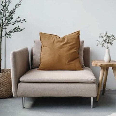 Luna Home 1 Piece 50*50cm Size, 100% Linen Cushion Cover, Solid Brown Bean