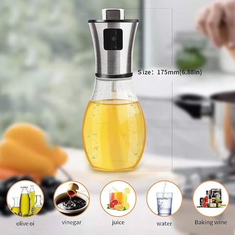 2 pack Oil Sprayer for Cooking, Olive Oil Sprayer Mister, Olive Oil Spray Bottle, Olive Oil Spray Clear Glass Oil Dispenser for Salad, BBQ, Kitchen Baking, Roasting (200ml)