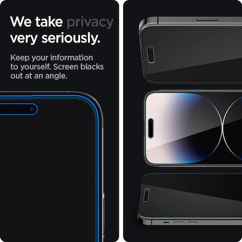 Spigen GLAStR EZ FIT [PRIVACY 2 Pack] designed for iPhone 14 PRO Privacy Screen Protector Premium Tempered Glass with Auto Align technology - 2 Pack
