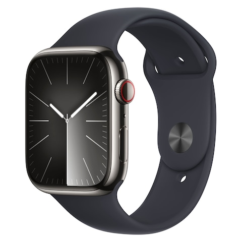 Apple Watch Series 9 LTE 41mm Graphite Stainless Steel Midnight Sport Band Medium/Large