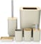 Bamboo Bathroom Accessories Set of 6 Modern Design 6 Pieces Bathroom Accessory Set Soap Dispenser Toothbrush Holder Tooth Mug Soap Dish Toilet Brush Rubbish for Bathroom Home Decor (Beige)