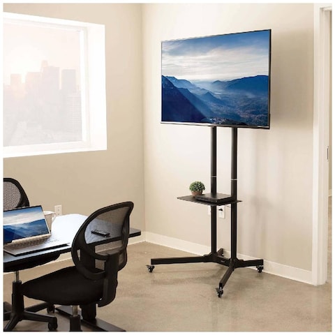 Mobile TV Cart For 32-75 Inch TVs Rolling Stand LED/LCD/OLED Flat/Curved TVs Portable Monitor Stand with Lockable Wheels