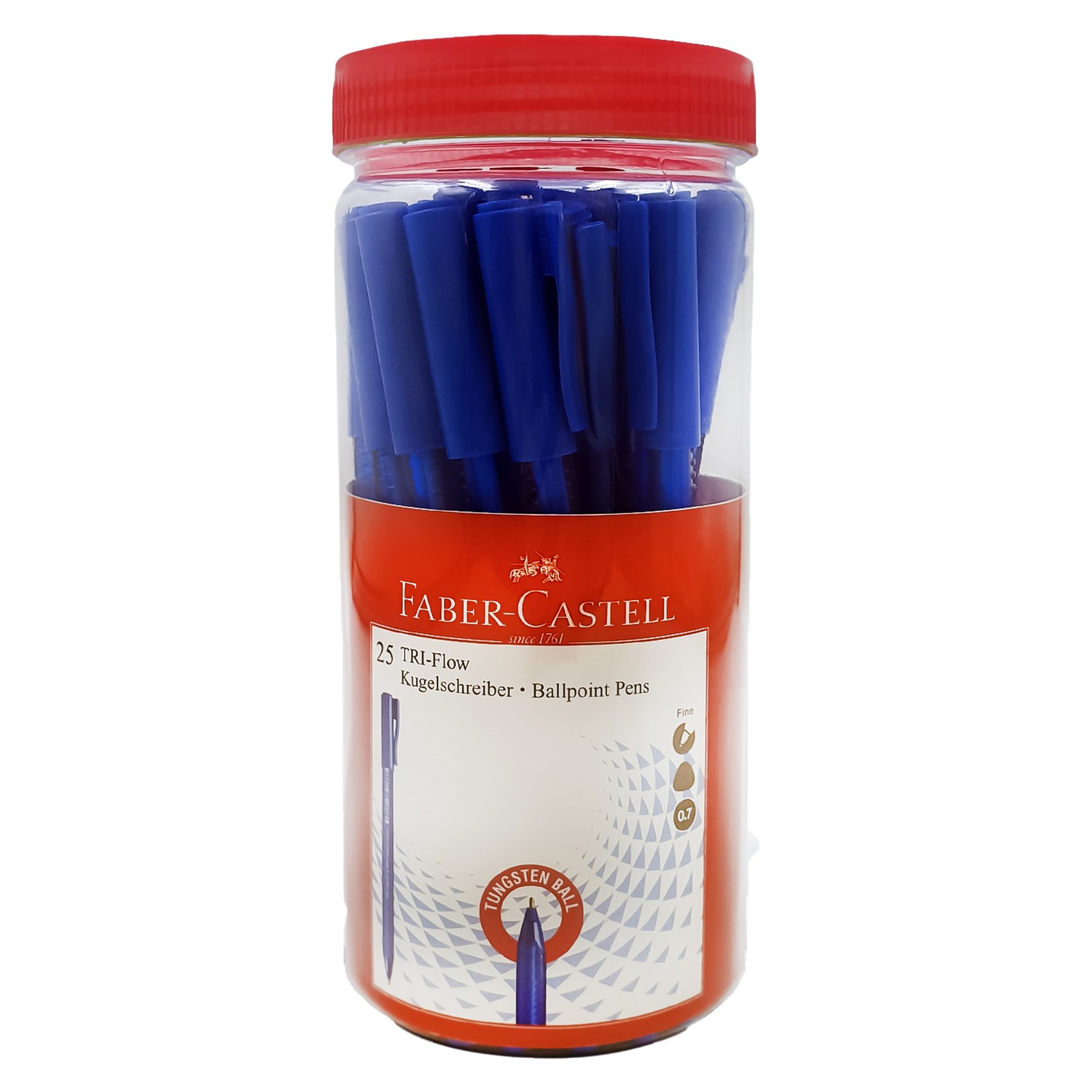 Faber Castell Tri-Flow 0.7mm Pen Jar 25 PCS Blue