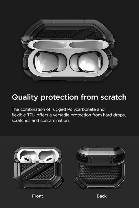 VRS Design Terra Guard Ultimate for Airpods Pro 2nd Generation case (2022) Airpods Pro 2 case cover with Carabiner - Metal Black