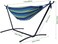 Yulan Comfortable Large Camping Portable Hammock With Ropes For Hanging Rainbow Fabric Soft Canvas Hammock Bed Cotton Hammocks For Outside Backyard Patio Garden Indoor, Green With Stand, Yl21529-598
