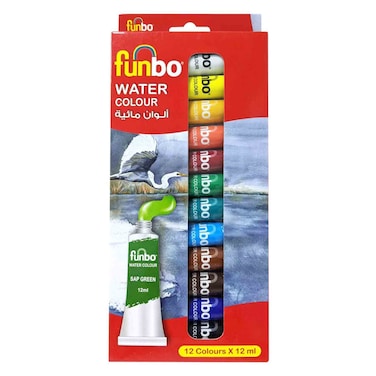 Funbo Water Colour Paint Tubes Multicolour 12ml 12 PCS