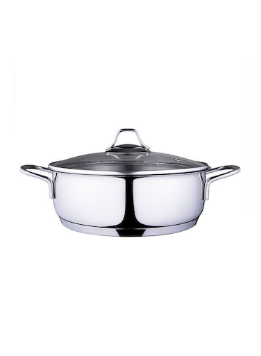 Serenk Stainless Steel 2.64 Quarts Modernist Saute Pan With Encapsulated Bottom And Induction Cookware Silver 24cm
